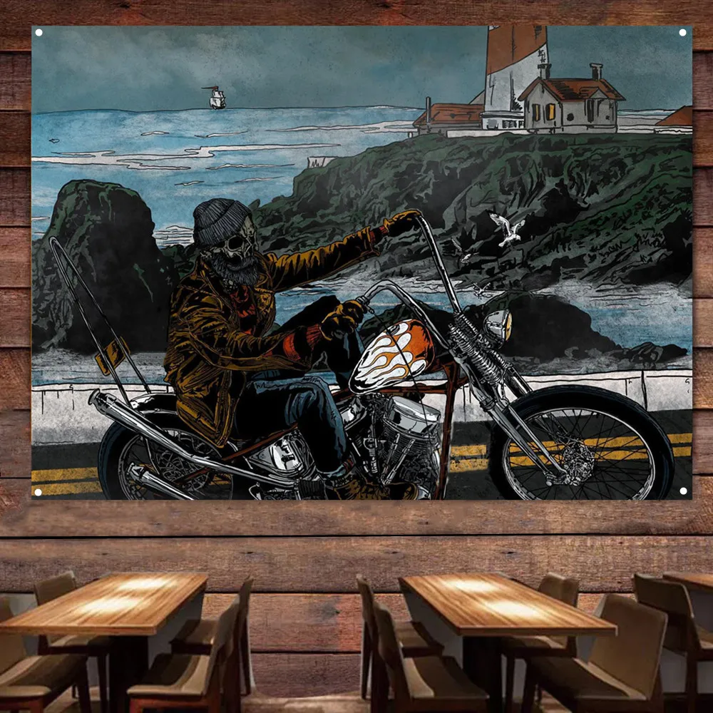 Seaside Skeleton Biker Motorcy - огляд і ціна Auto Repair Shop Banners