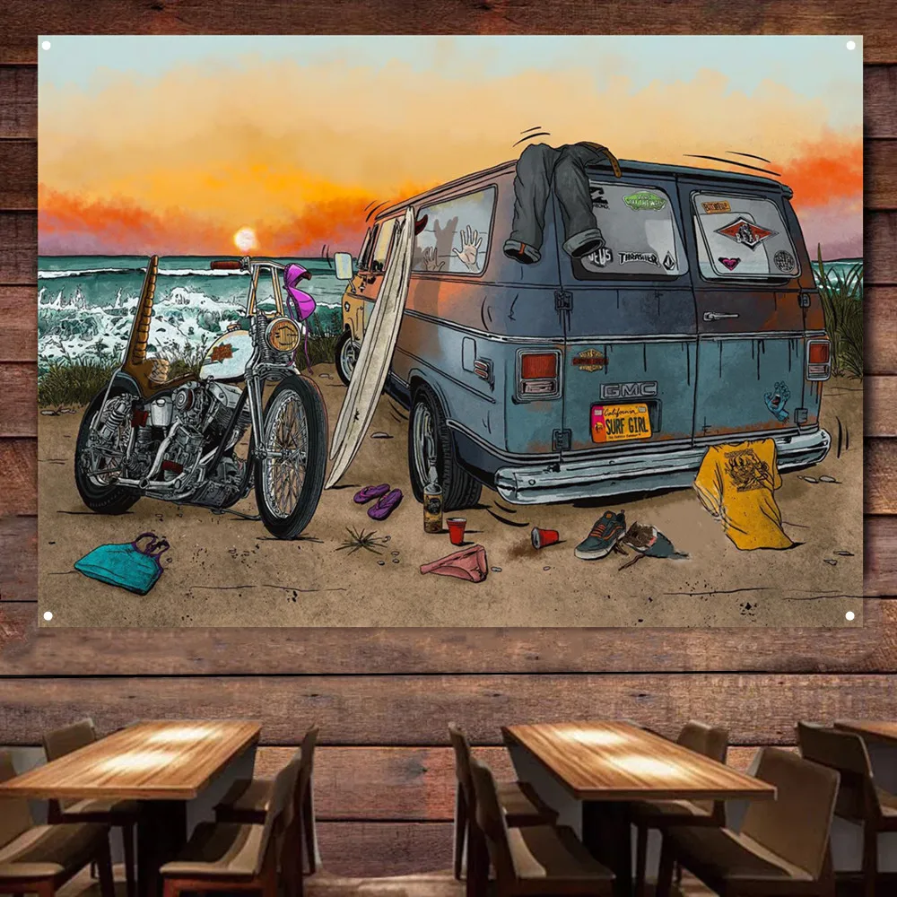 Motorcycle Car Camping Art Pos - огляд і ціна Auto Repair Shop Banners